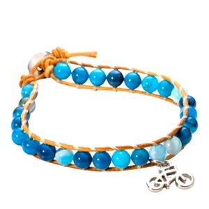Cute! LILO blue agate beaded bike bracelet NEW